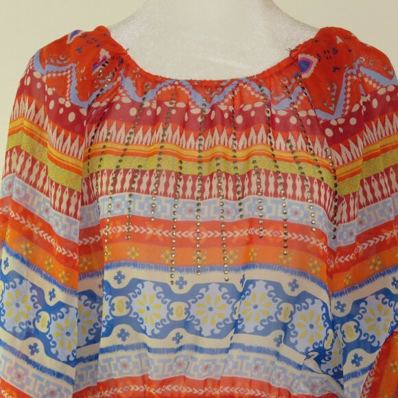 Style & Co Multi-Color Adjustable Sleeve Semi Sheer Embellished Blouse S (C1115) - Picture 1 of 6
